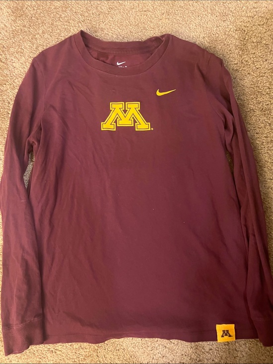 Nike Tops - Nike Maroon Long Sleeve Tee with Gold Minnesota 'M' Logo